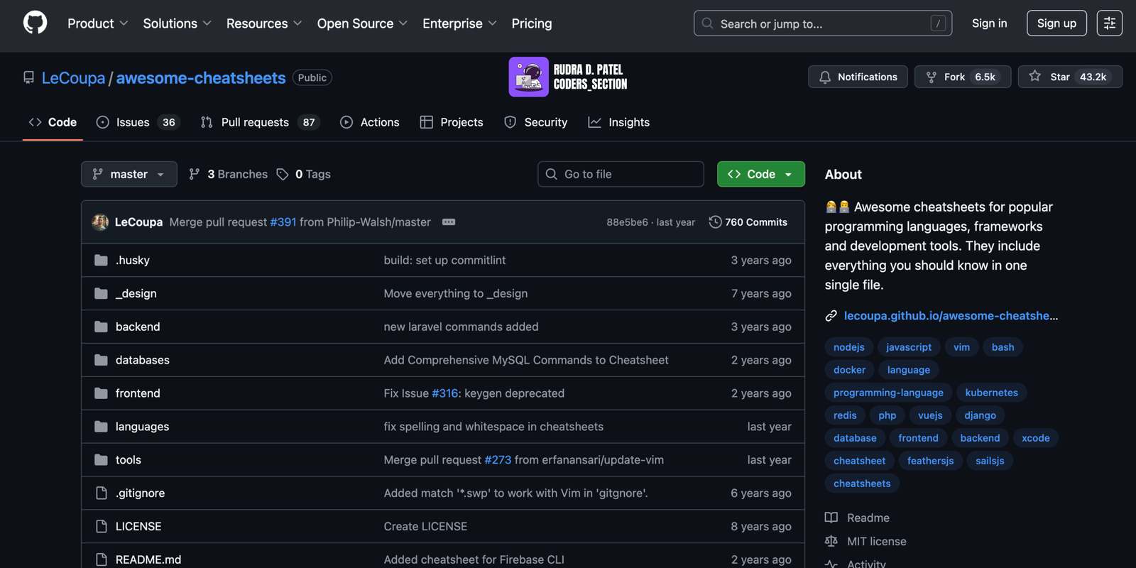 Visual for Awesome Cheatsheets, showing various tech logos.